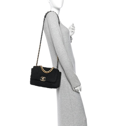 Chanel Tweed Quilted Medium 19 Flap Black