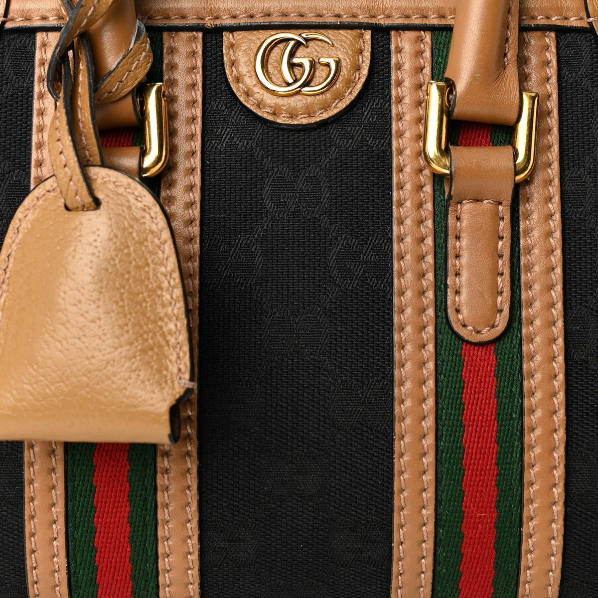 Gucci Monogram Dollar Calfskin Web Mini Bauletto Duffle Bag Black