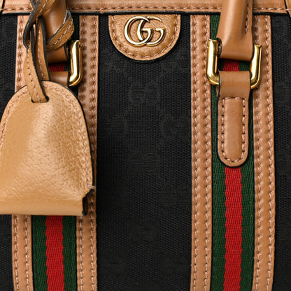 Gucci Monogram Dollar Calfskin Web Mini Bauletto Duffle Bag Black