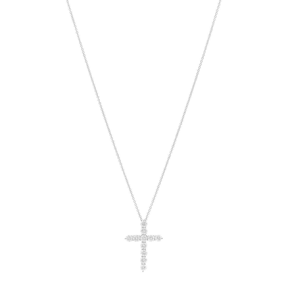 Tiffany Platinum Diamond Large Cross Pendant Necklace