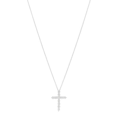 Tiffany Platinum Diamond Large Cross Pendant Necklace