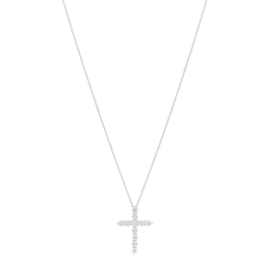 Tiffany Platinum Diamond Large Cross Pendant Necklace