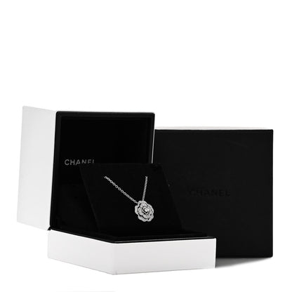 Chanel 18K White Gold Diamond Bouton de Camelia Pendant Necklace