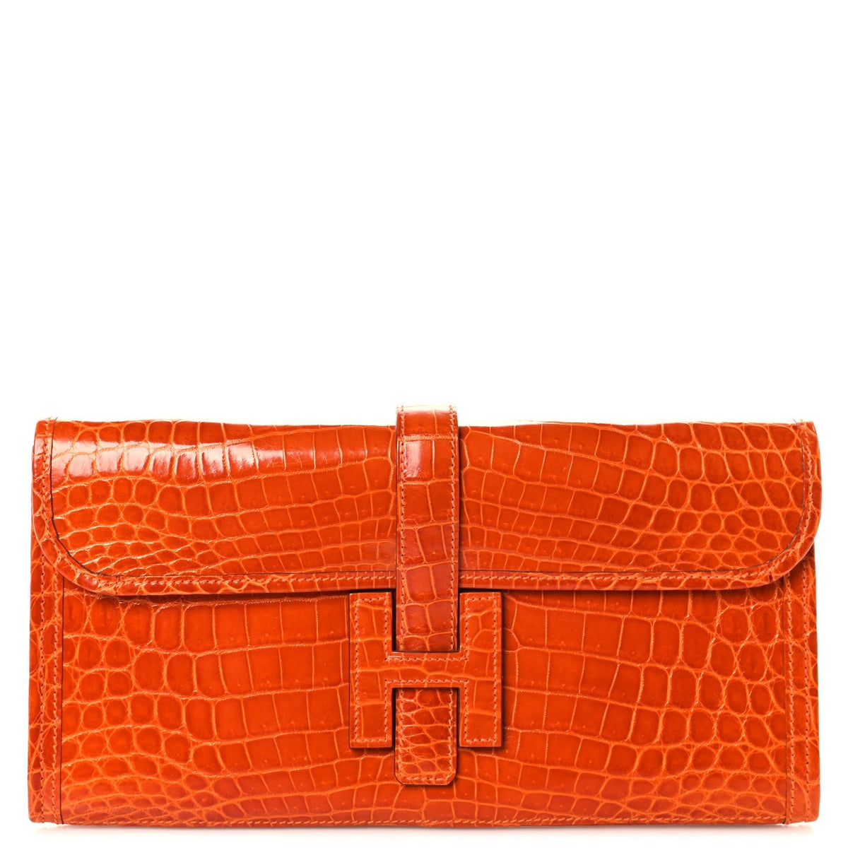 Hermes Shiny Niloticus Crocodile Jige Elan 29 Clutch Bougainvillea
