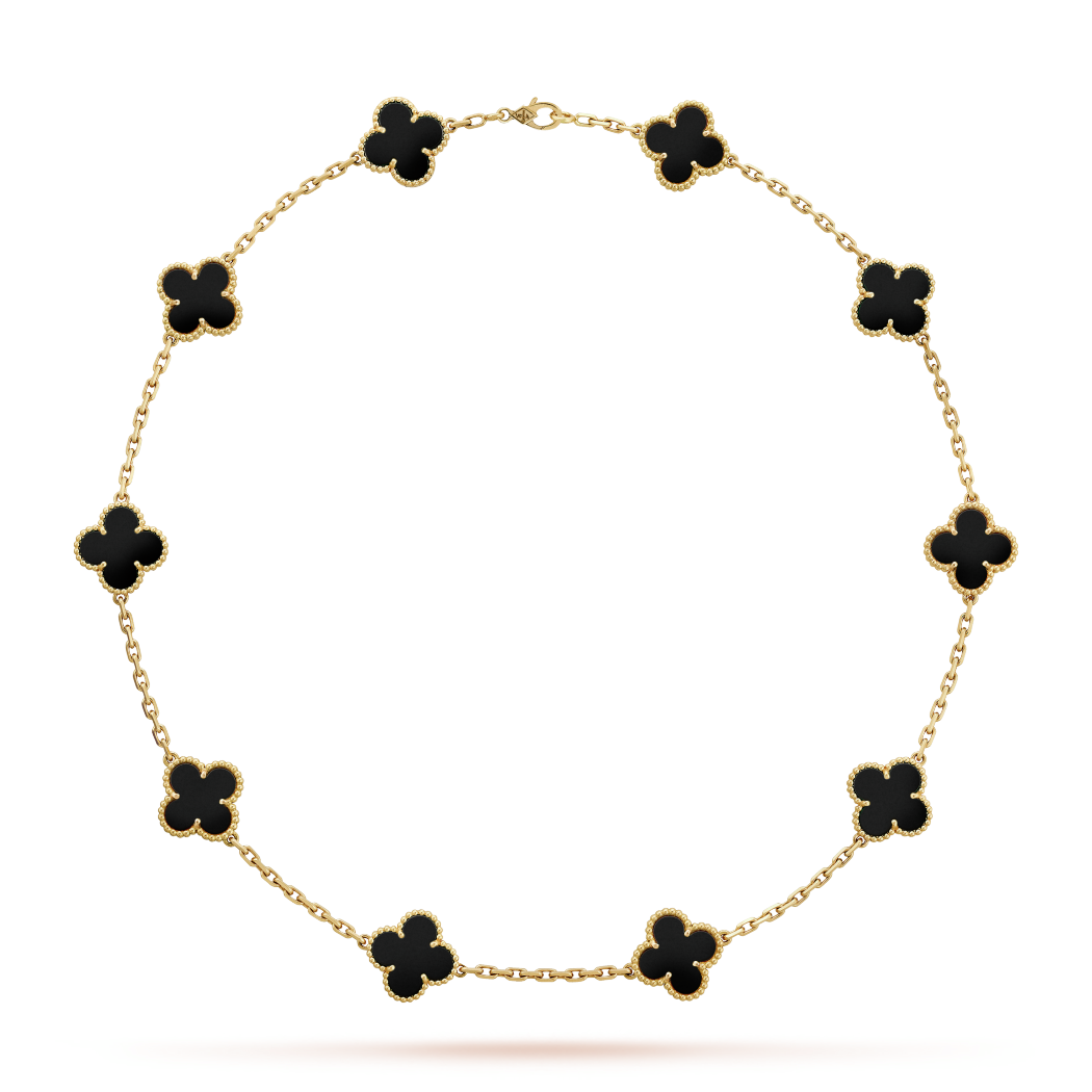18K Gold Onyx VCA Vintage Alhambra Necklace