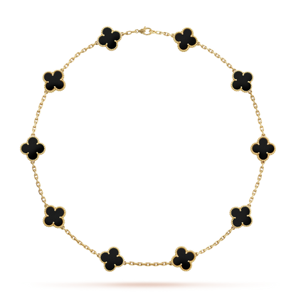 18K Gold Onyx VCA Vintage Alhambra Necklace