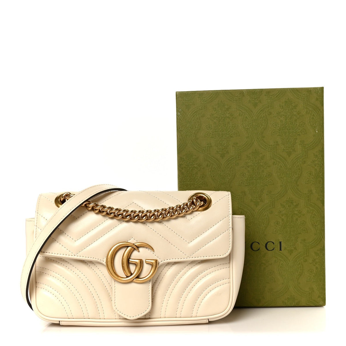 Gucci Calfskin Matelasse Mini GG Marmont Shoulder Bag White