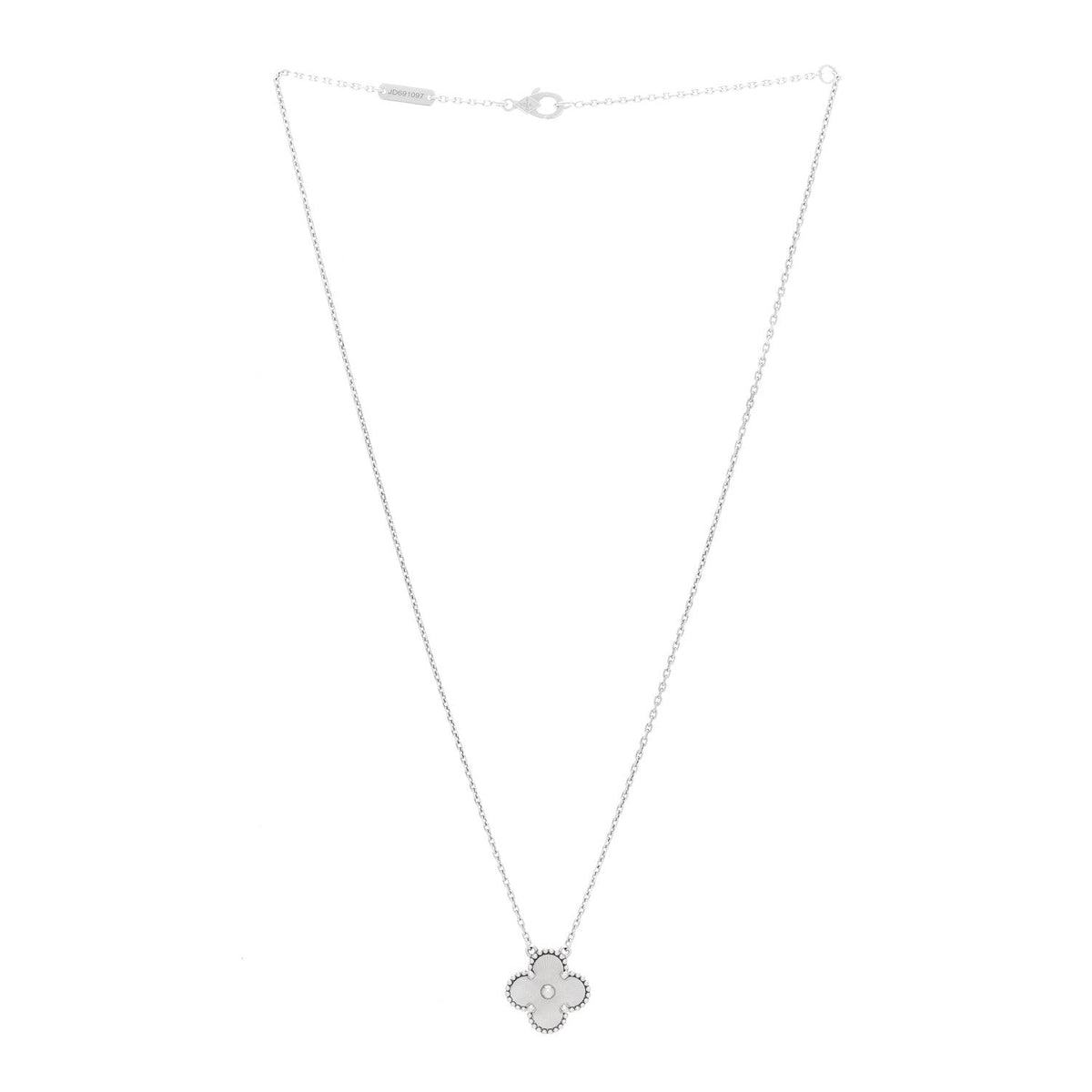 Van Cleef & Arpels 18K White Gold Guilloche Alhambra Pendant Necklace