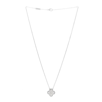 Van Cleef & Arpels 18K White Gold Guilloche Alhambra Pendant Necklace