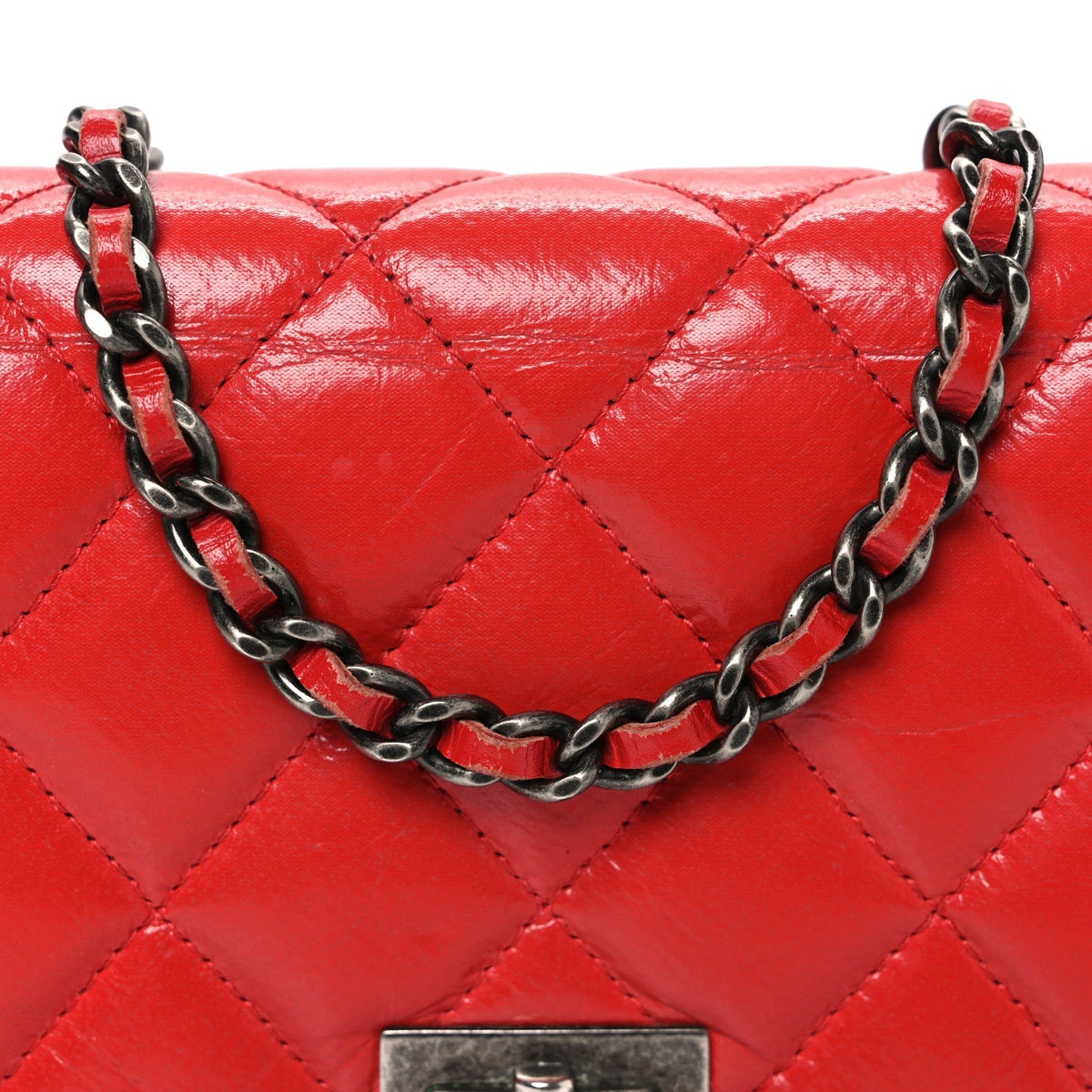 Chanel Glazed Calfskin Quilted Reissue Wallet On Chain Red