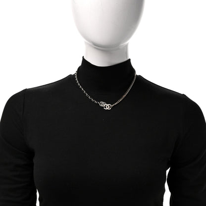 Chanel Metal Calfskin Crystal CC Short Necklace Black Gold