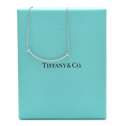 Tiffany 18K White Gold Diamond Small T Smile Pendant Necklace
