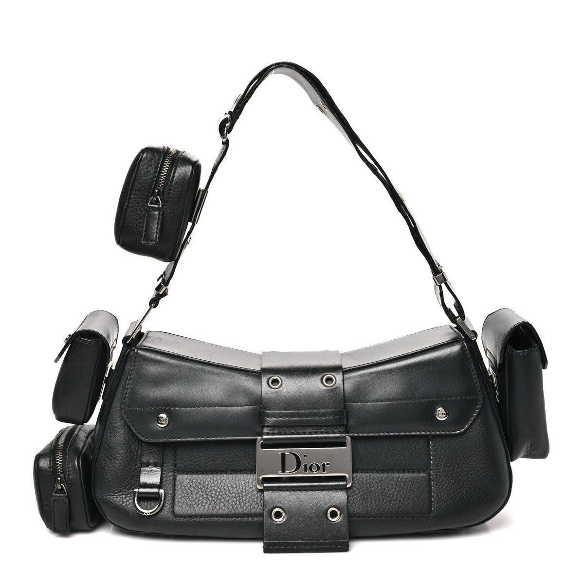 Christian Dior Leather Street Chic Columbus Ave Shoulder Bag Black
