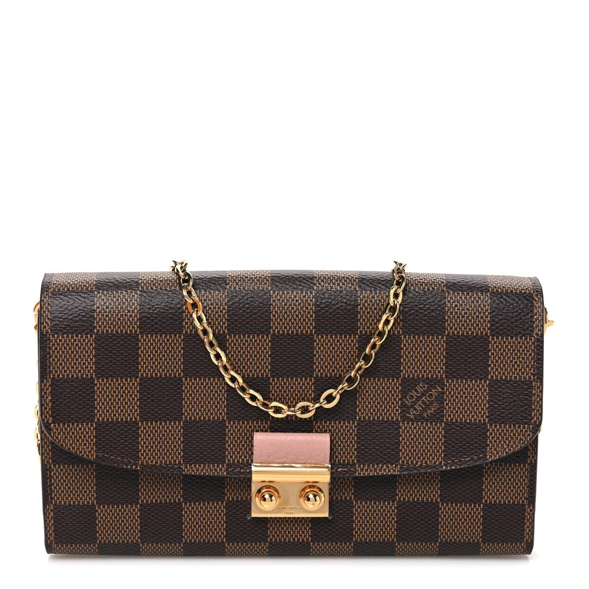 Louis Vuitton Damier Ebene Croisette Chain Wallet Rose Ballerine