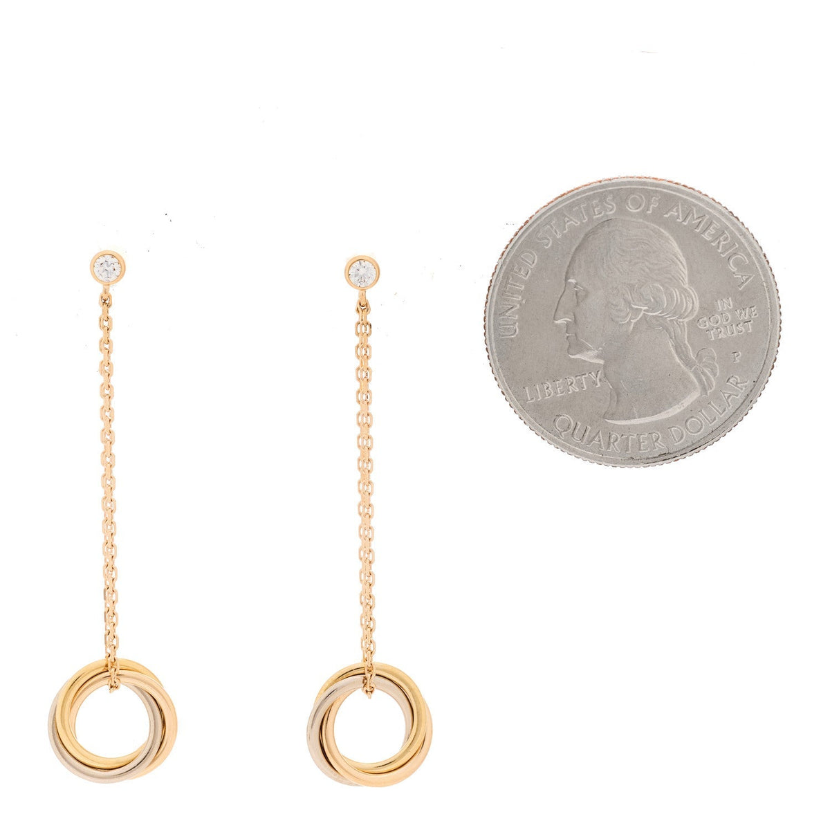 Cartier 18K Tri-Color Gold Diamond Small Trinity Drop Earrings