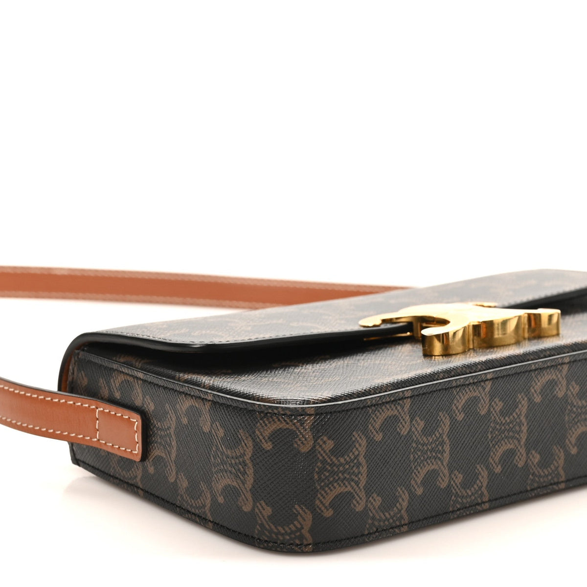 Celine Canvas Calfskin Triomphe Shoulder Bag Tan
