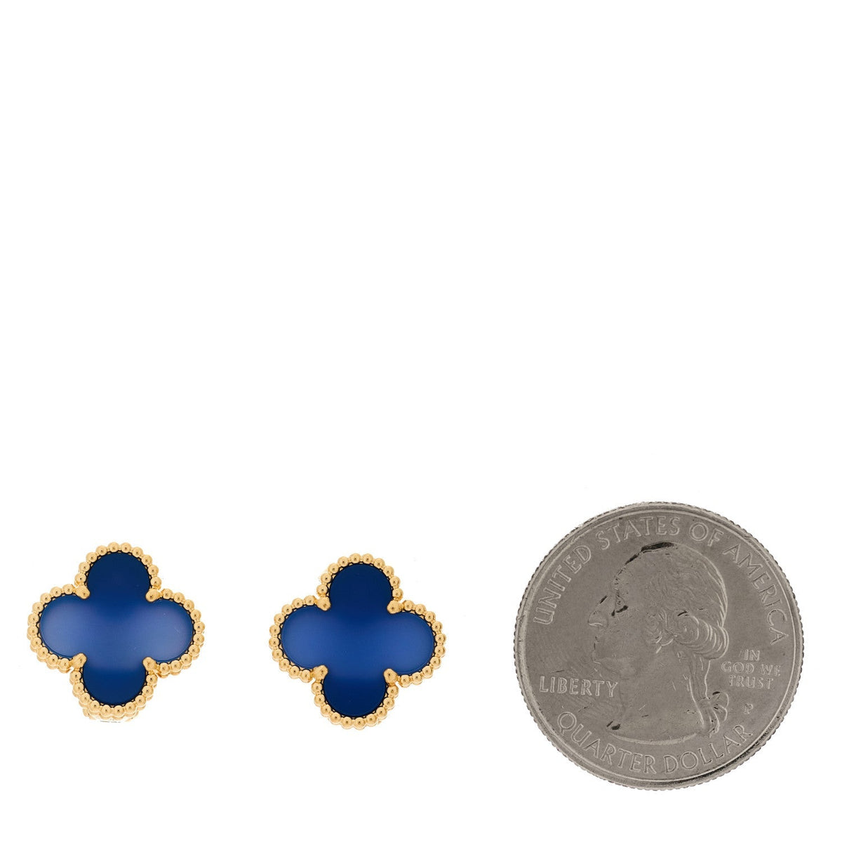Van Cleef & Arpels 18K Yellow Gold Blue Agate Vintage Alhambra Earrings