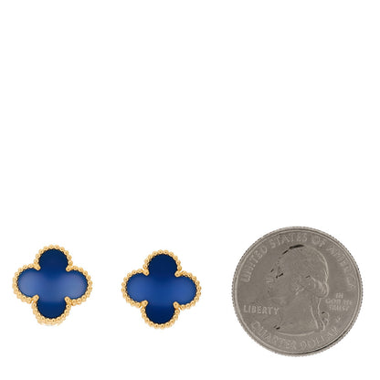 Van Cleef & Arpels 18K Yellow Gold Blue Agate Vintage Alhambra Earrings