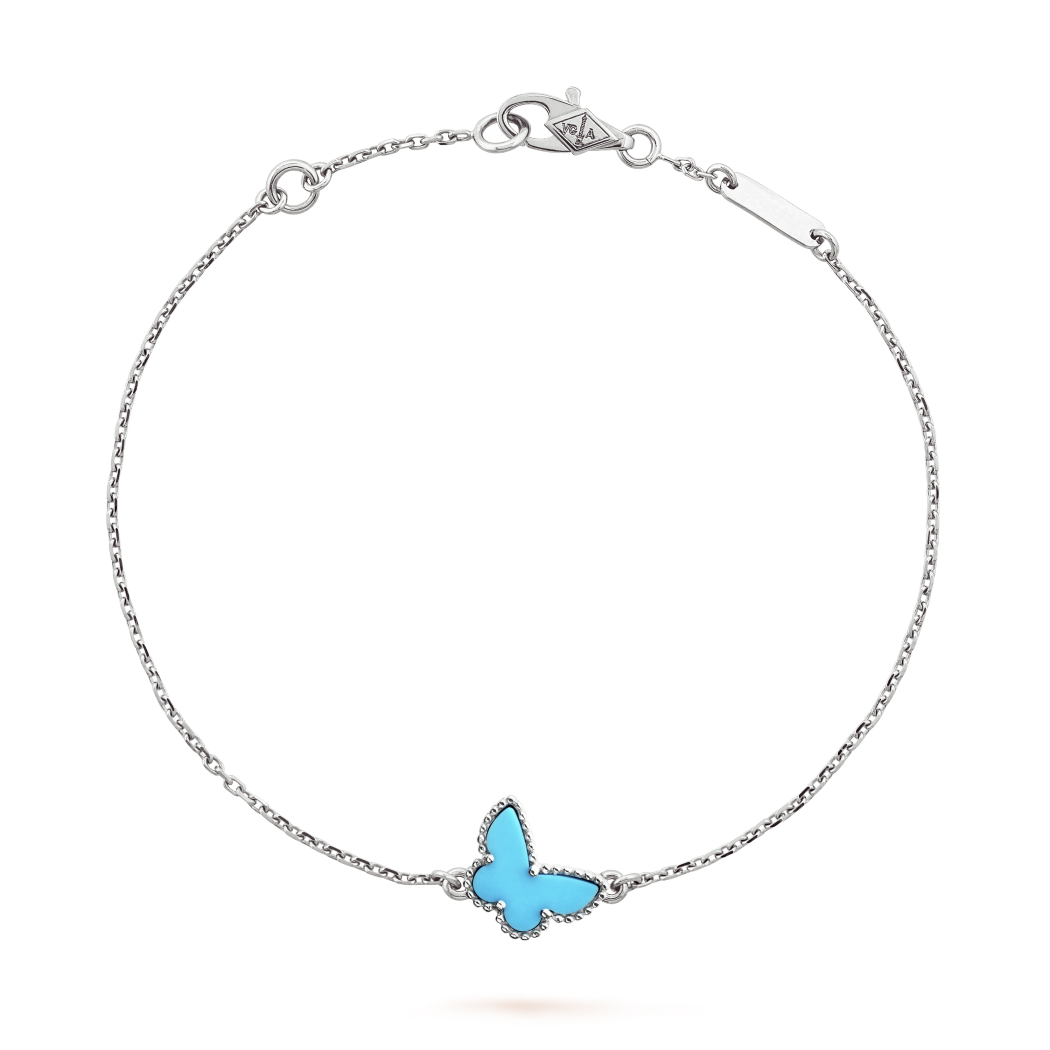 18K White Gold Turquoise VCA Sweet Alhambra Butterfly Bracelet