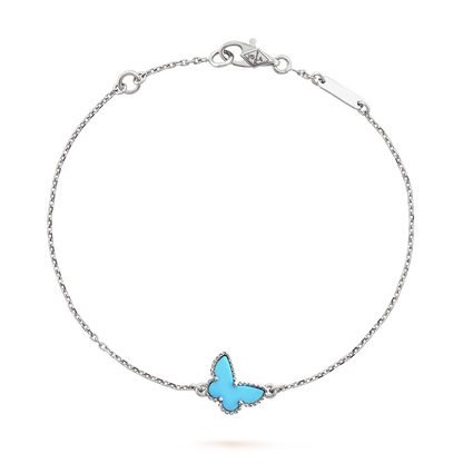 18K White Gold Turquoise VCA Sweet Alhambra Butterfly Bracelet