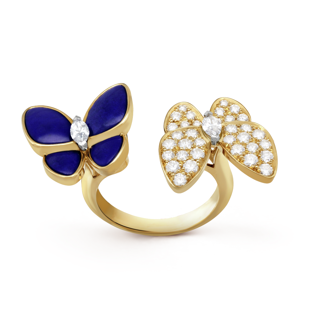 18K Yellow Gold Diamonds Lapis Lazuli VCA Butterfly Between the Finger Ring