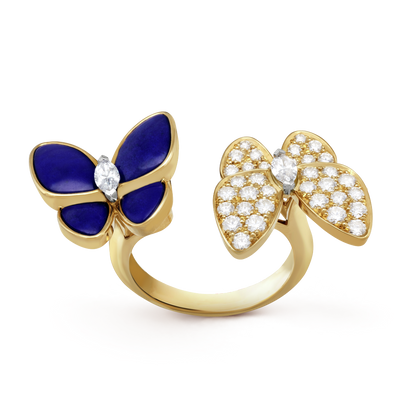 18K Yellow Gold Diamonds Lapis Lazuli VCA Butterfly Between the Finger Ring