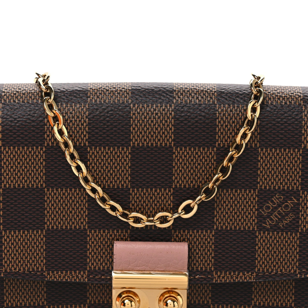 Louis Vuitton Damier Ebene Croisette Chain Wallet Rose Ballerine