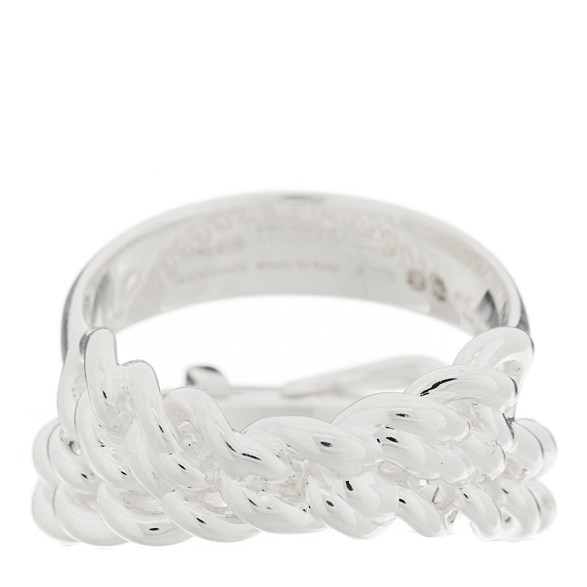 Hermes Sterling Silver MM Boucle Selier Inflexible Ring