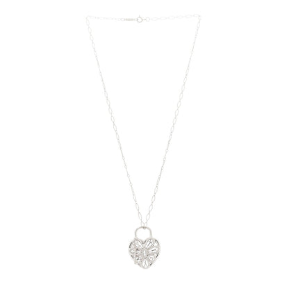 Tiffany Sterling Silver Large Filigree Heart Lock Key Pendant Necklace