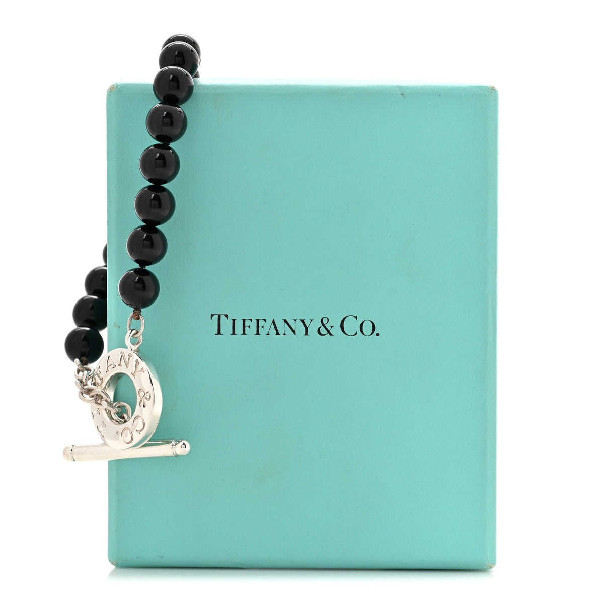Tiffany Sterling Silver Black Onyx Bead Toggle Bracelet