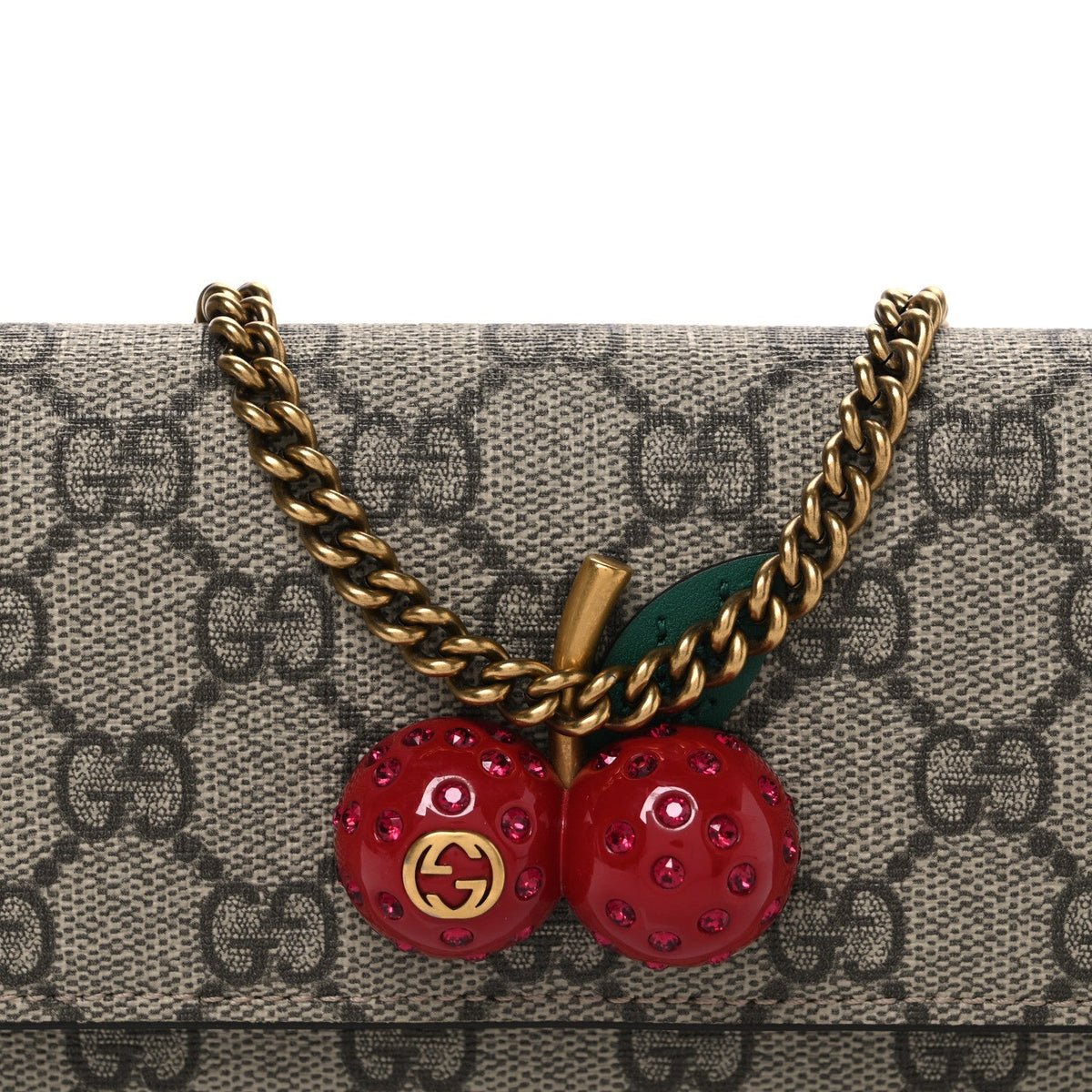 Gucci GG Supreme Monogram Mini Cherry Chain Bag Beige Red