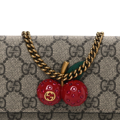 Gucci GG Supreme Monogram Mini Cherry Chain Bag Beige Red