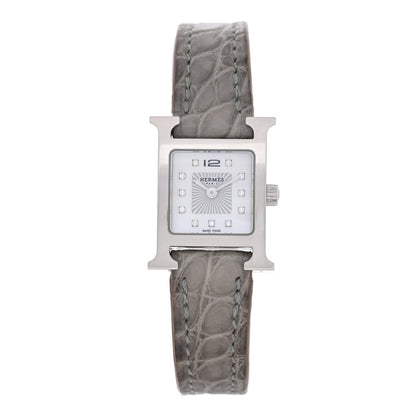 Hermes Stainless Steel Diamond 17.2mm Heure H Watch Gris Perle