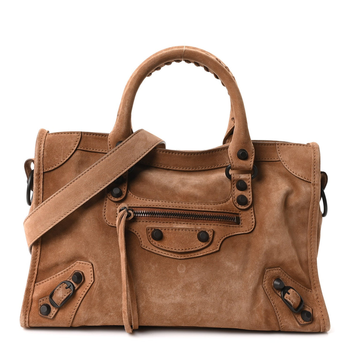 Balenciaga Waxed Suede Calfskin Classic Hardware Small Le City Camel