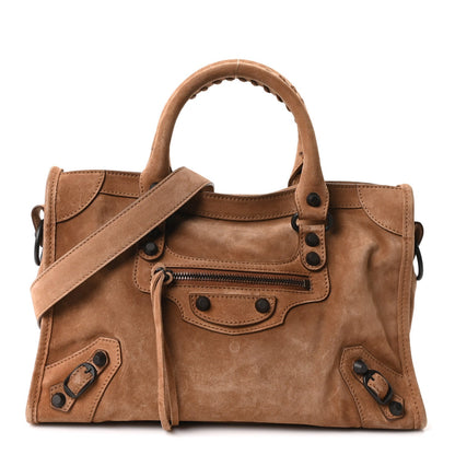 Balenciaga Waxed Suede Calfskin Classic Hardware Small Le City Camel