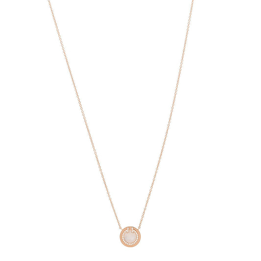 Tiffany 18K Rose Gold Diamond Mother of Pearl Small T Circle Pendant Necklace