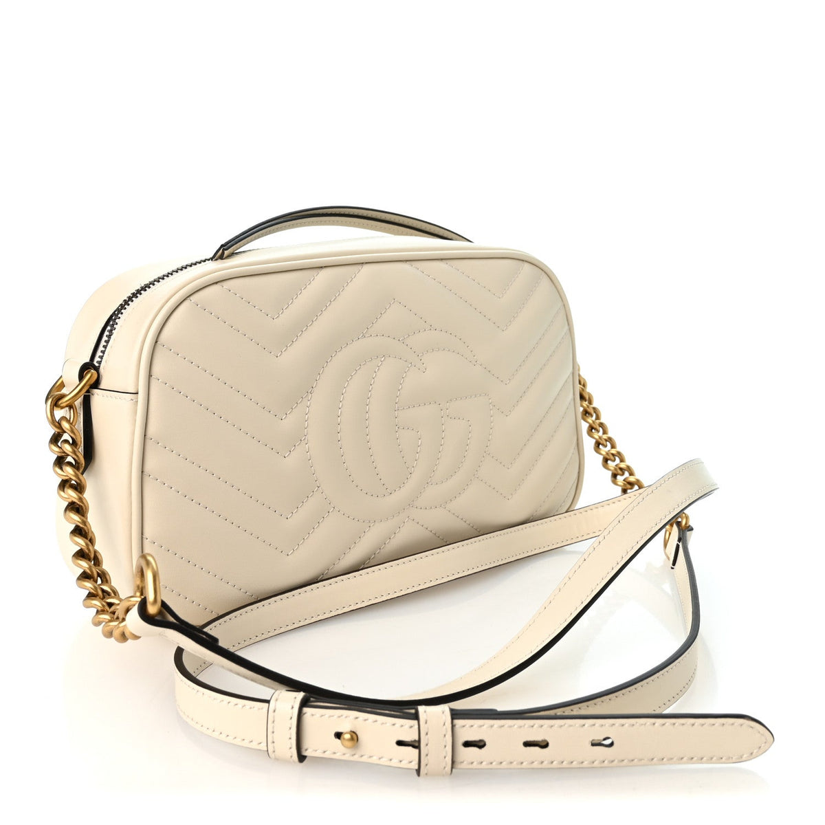 Gucci Calfskin Matelasse Small GG Marmont Chain Shoulder Bag White 1987195