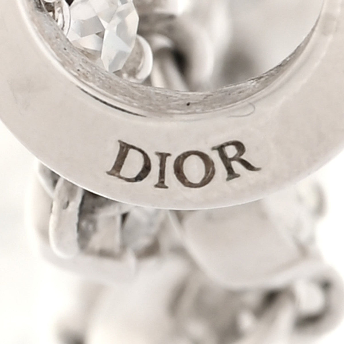 Christian Dior Metal Crystal Pearl CD Drop Earrings Silver