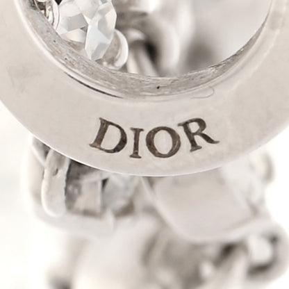 Christian Dior Metal Crystal Pearl CD Drop Earrings Silver