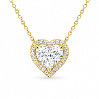 Sterling Silver Cubic Zirconia Amora Heart Halo Pendant Necklace