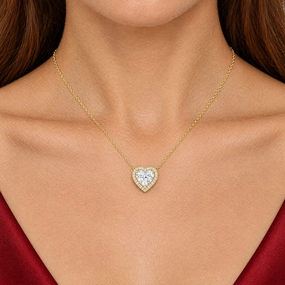 Sterling Silver Cubic Zirconia Amora Heart Halo Pendant Necklace