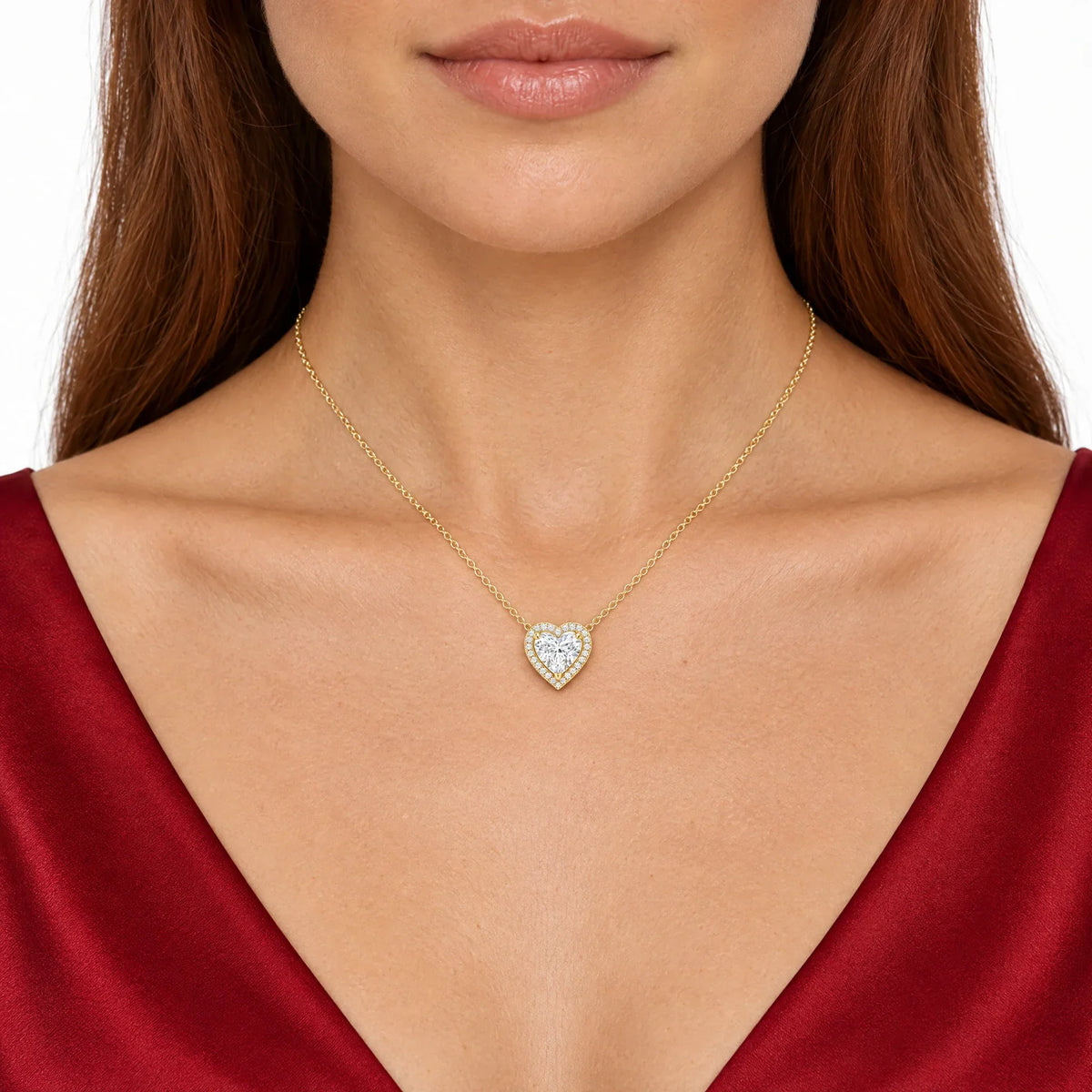 Sterling Silver Cubic Zirconia Amora Heart Halo Pendant Necklace