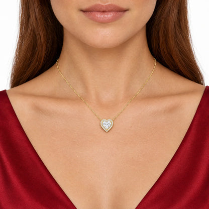 Sterling Silver Cubic Zirconia Amora Heart Halo Pendant Necklace