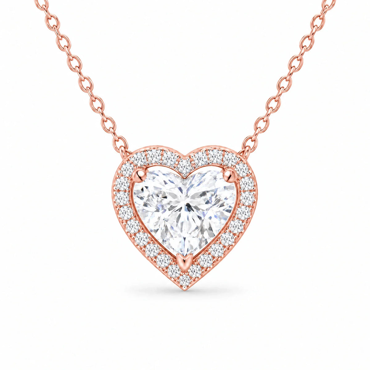 Sterling Silver Cubic Zirconia Amora Heart Halo Pendant Necklace