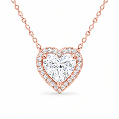 Sterling Silver Cubic Zirconia Amora Heart Halo Pendant Necklace