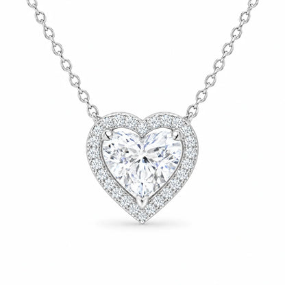 Sterling Silver Cubic Zirconia Amora Heart Halo Pendant Necklace