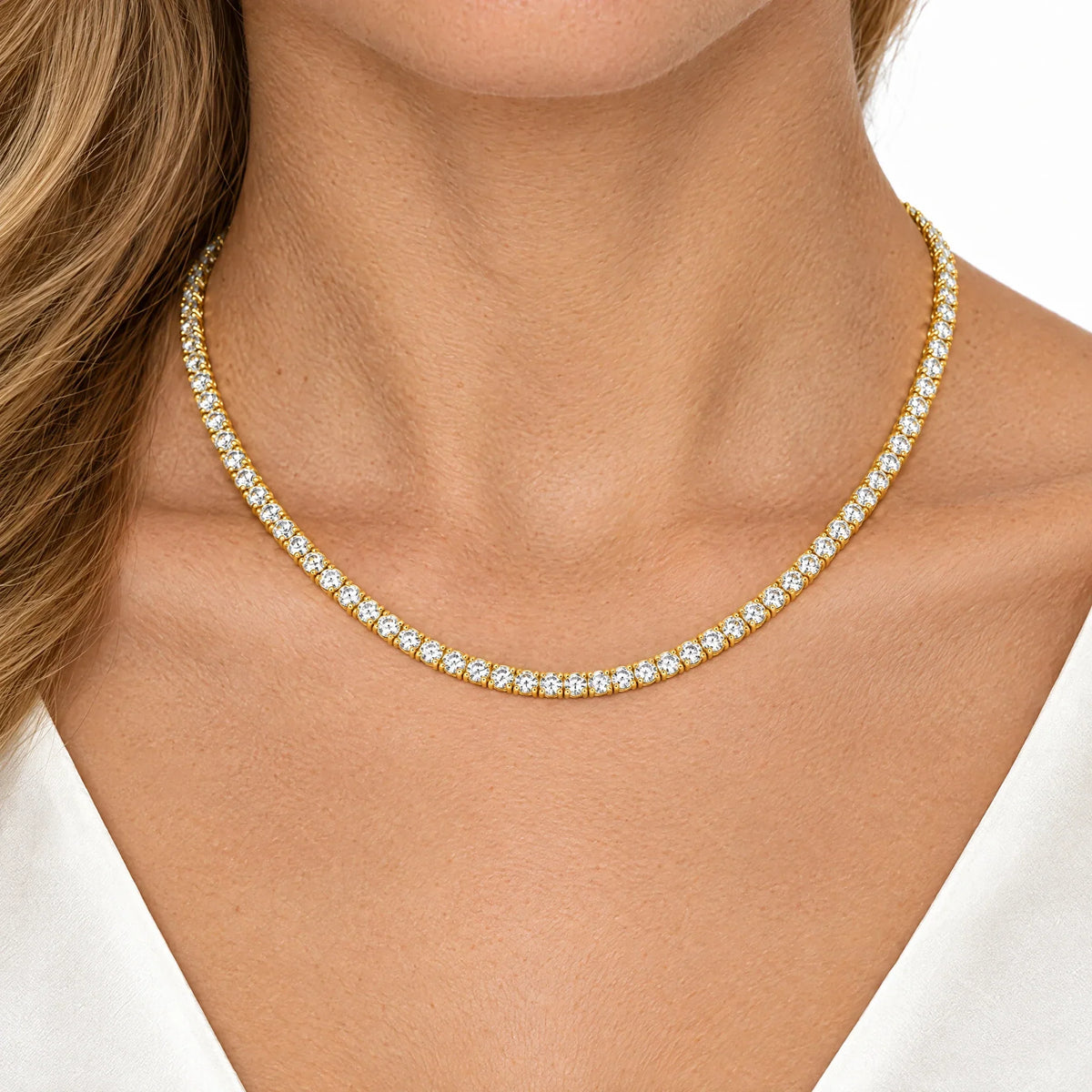 925 Sterling Silver 18K Gold Plated Cubic Zirconia Aurelle Tennis Necklace