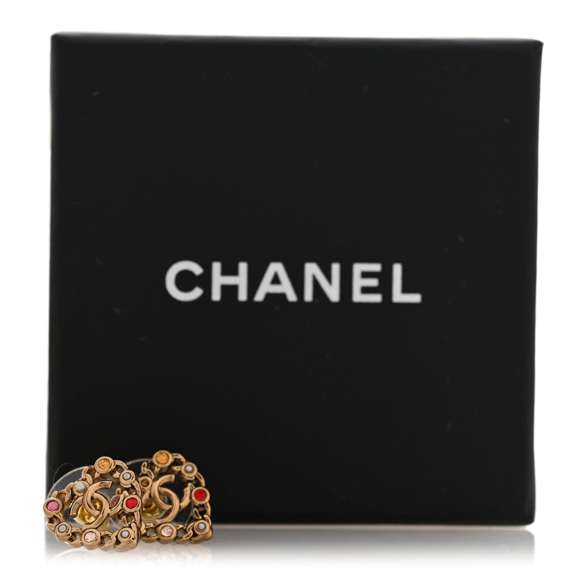 Chanel Pearl Crystal CC Heart Earrings Gold Multicolor