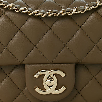 Chanel Lambskin Quilted Mini Rectangular CC Slide Flap Bag Dark Khaki