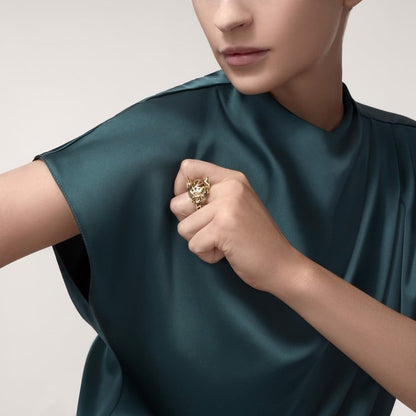 18K Gold Emeralds Onyx Cartier Panthère De Cartier Ring